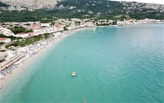 Ostrov Krk - Baška letecký pohled na pobřeží a moře.